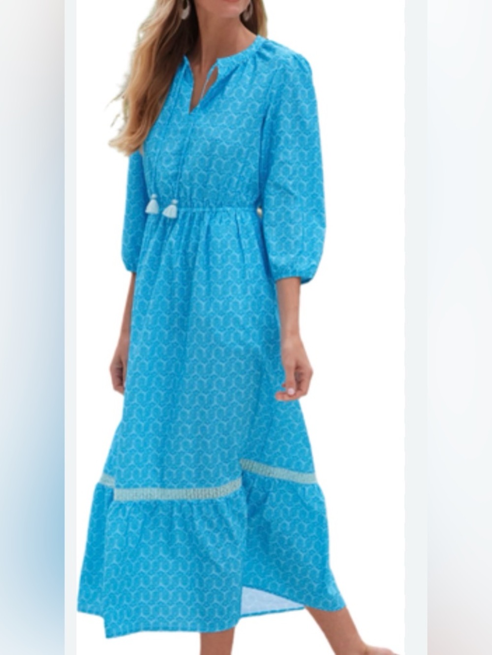 Cabana Life Turquoise Printed Maxi Dress with Tassel Detail